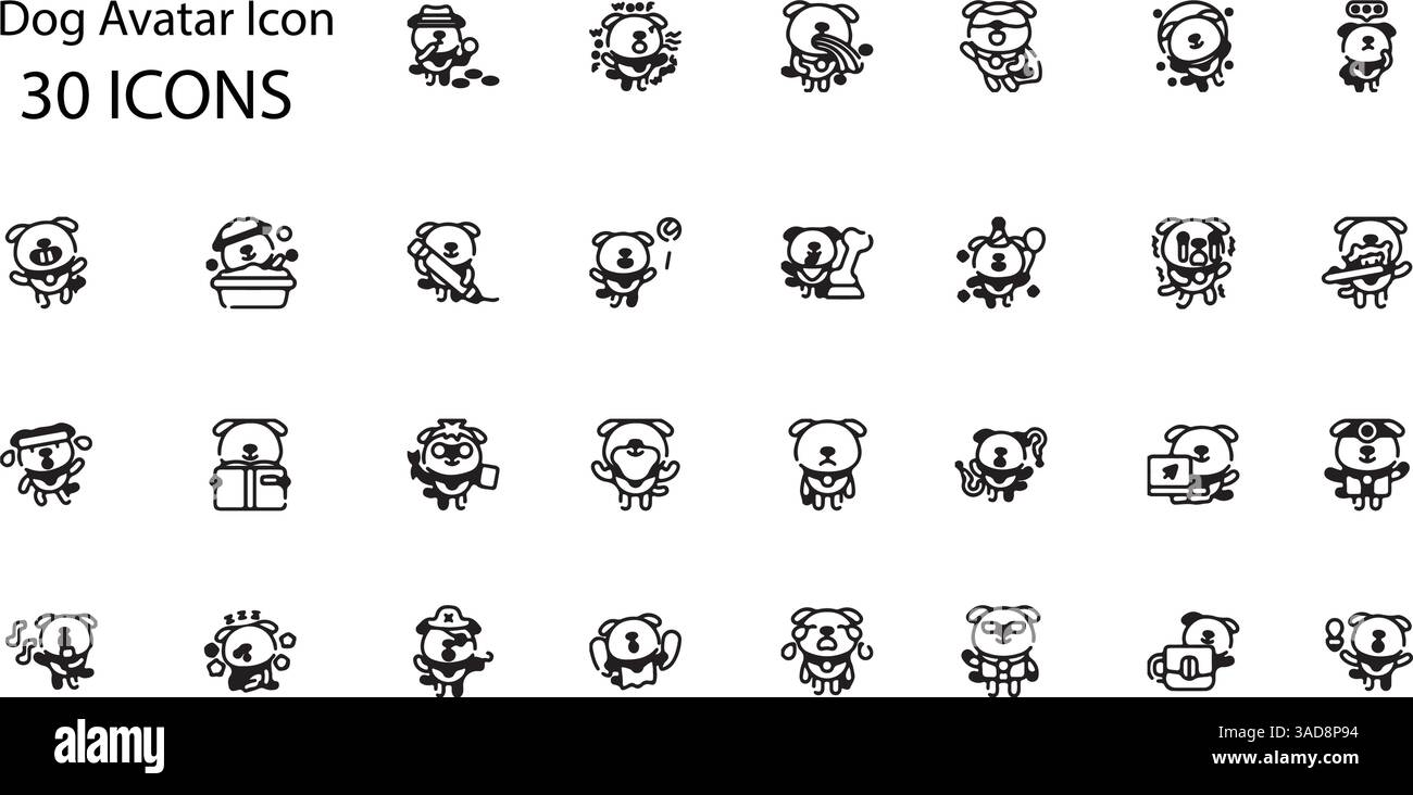 Ensemble d'icônes d'avatar chien. Ensemble d'icônes de style dessin au trait. illustration vectorielle Illustration de Vecteur