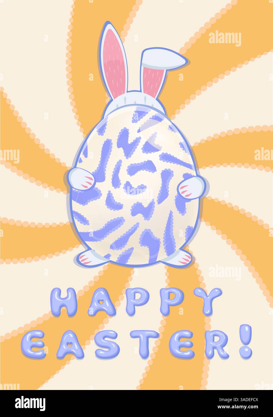 Affiche de Pâques avec tourbillon jaune, lapin et œuf. Carte postale Groovy y2k, carte rétro grunge Illustration de Vecteur