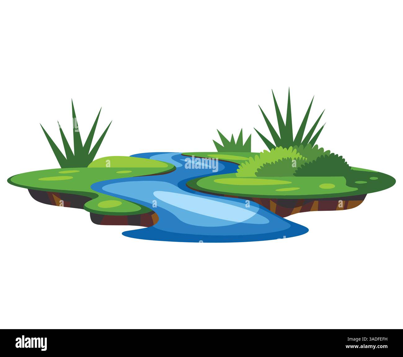 Symbole de rivière sinueuse avec de l'herbe, illustration vectorielle. Représente la nature, l'écoulement de l'eau et les éléments du paysage. Idéal pour éco, extérieur et environnement t Illustration de Vecteur