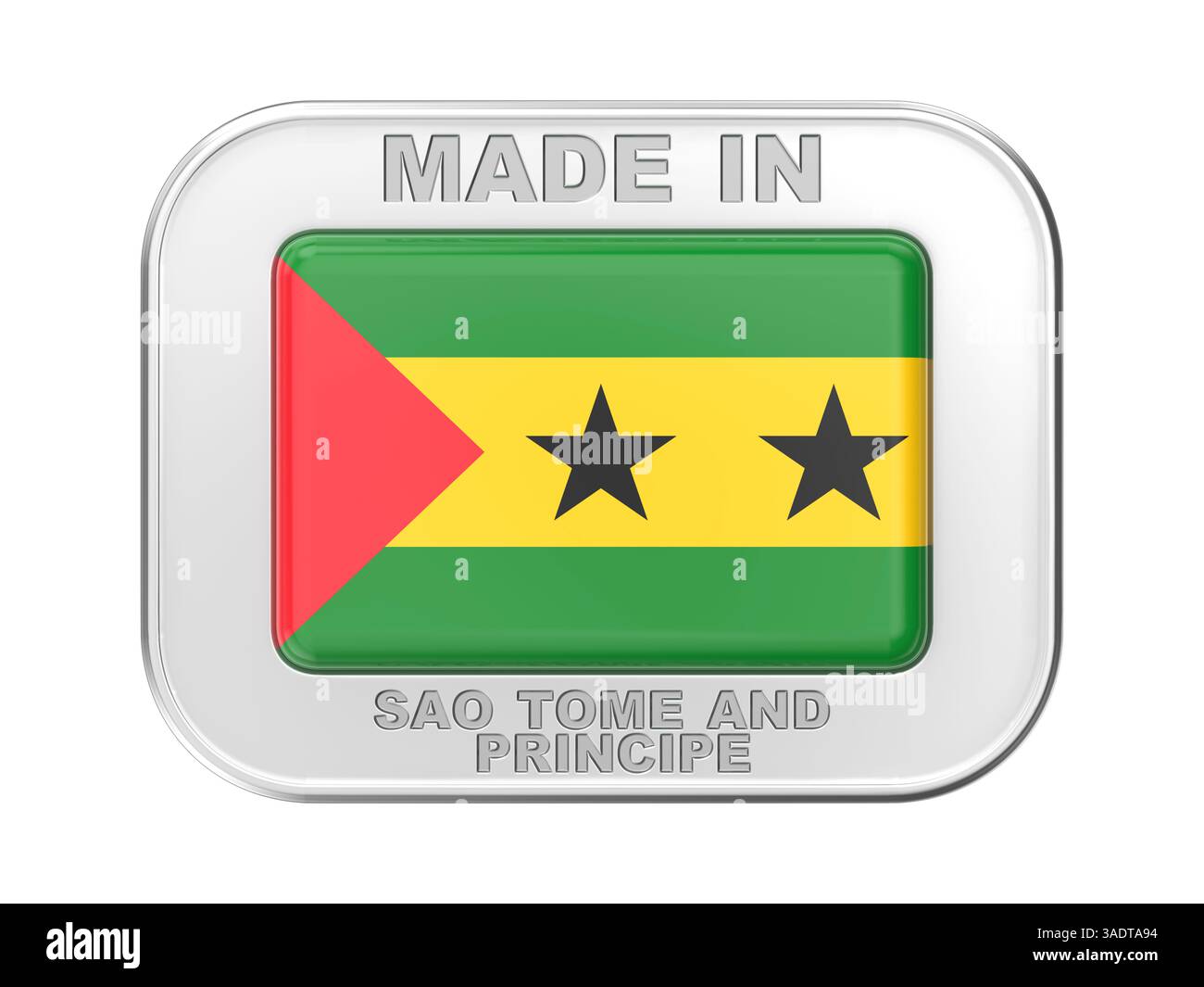 Fabriqué à Sao Tomé-et-principe, badge en argent avec le drapeau national de Sao Tomé-et-principe Banque D'Images