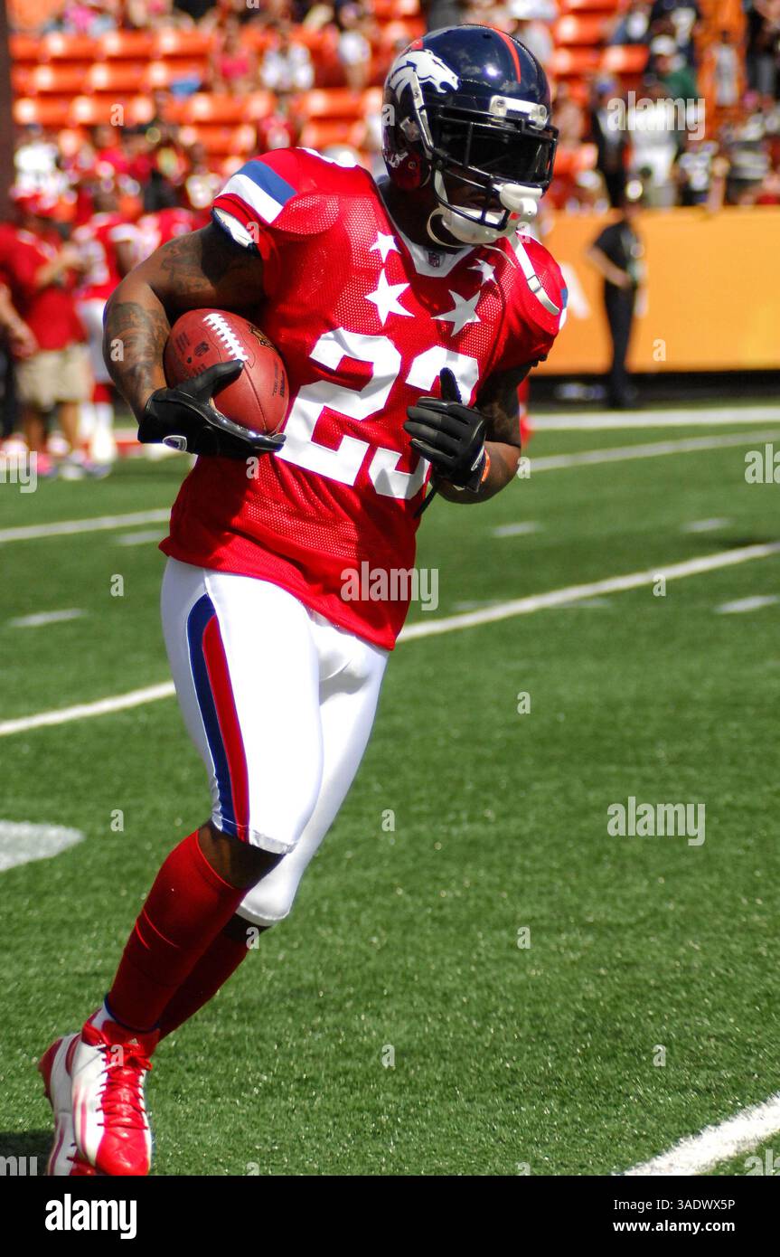 29 janvier 2012 : Willis McGahee #23 lors du match de la conférence américaine de football contre la conférence nationale de football à Honolulu au stade Aloha. (Crédit image : © Jason Pohuski/Cal Sport Media/ZUMAPRESS.com) Banque D'Images