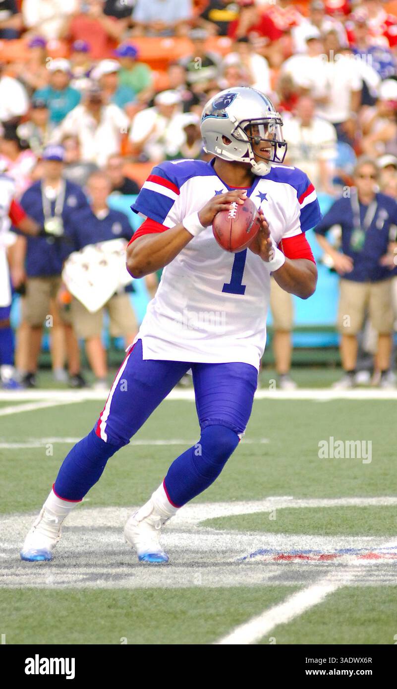 29 janvier 2012 : Cam Newton #1 en action lors du match American Football Conference vs National Football Conference à Honolulu au stade Aloha. (Crédit image : © Jason Pohuski/Cal Sport Media/ZUMAPRESS.com) Banque D'Images