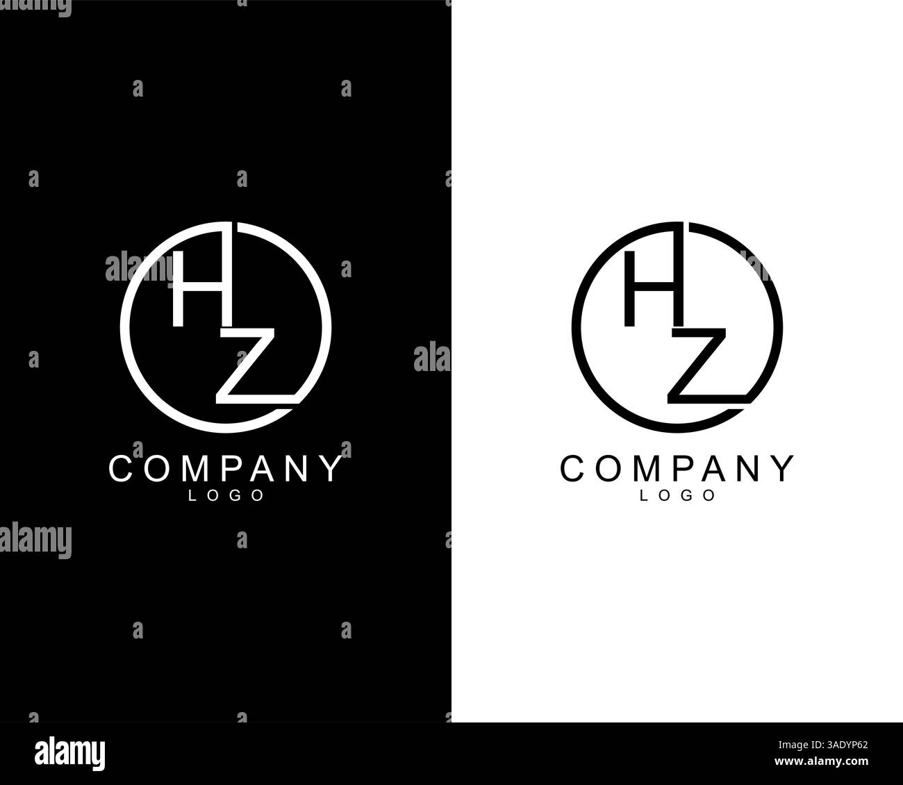 HZ, ZH concept de conception de lettres de logo de la société en noir et blanc Illustration de Vecteur