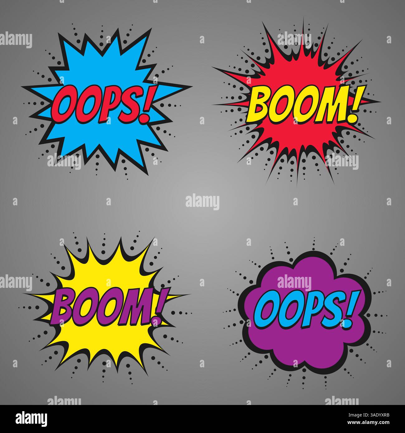 Collection de neuf effets sonores comiques multicolores Illustration de Vecteur