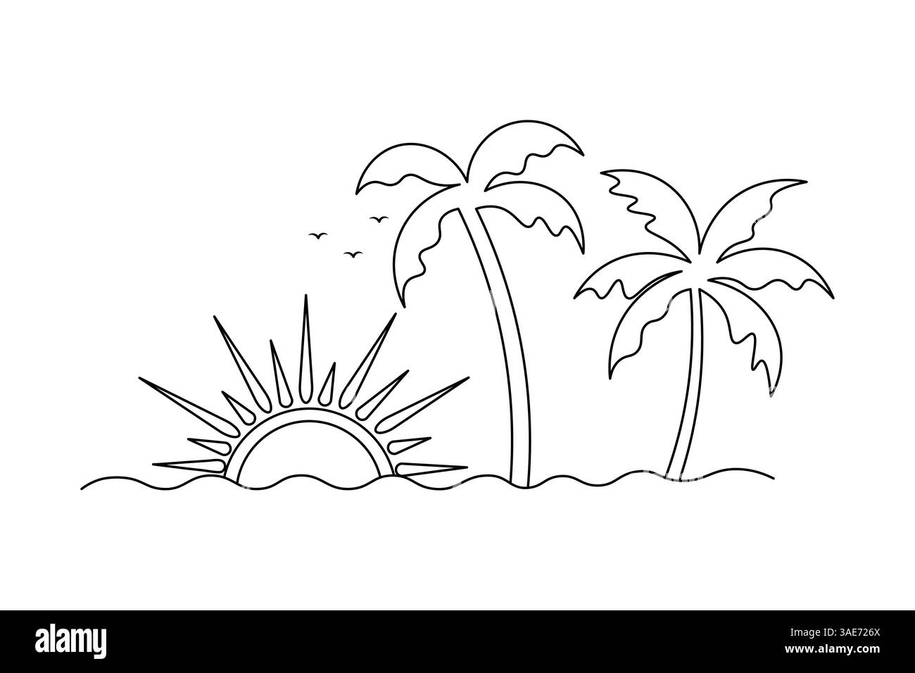 Coucher de soleil continu dessin d'art d'une ligne de conception d'illustration vectorielle de ciseaux Illustration de Vecteur