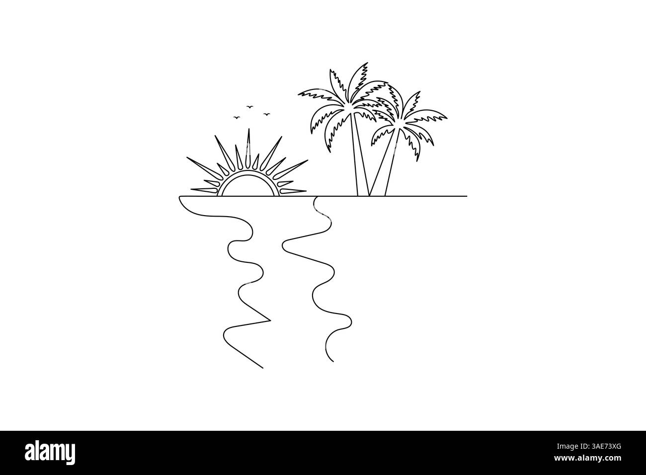 Coucher de soleil continu dessin d'art d'une ligne de conception d'illustration vectorielle de ciseaux Illustration de Vecteur