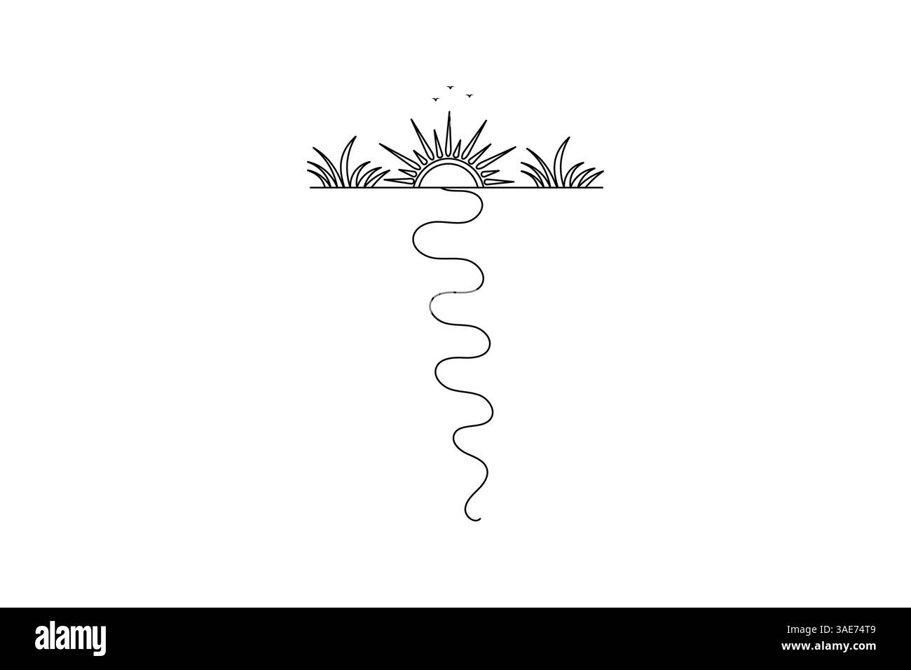 Coucher de soleil continu dessin d'art d'une ligne de conception d'illustration vectorielle de ciseaux Illustration de Vecteur