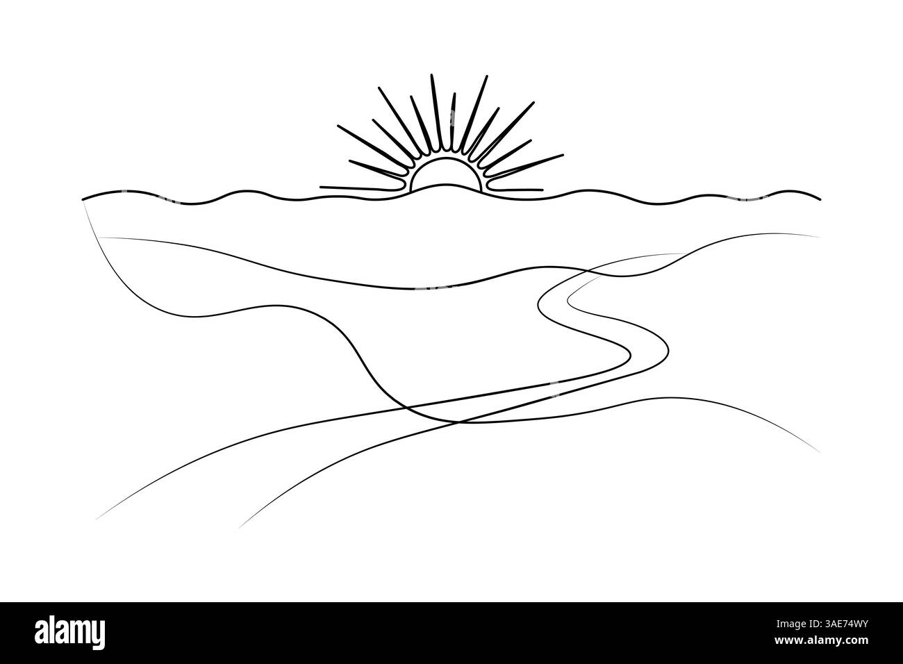 Coucher de soleil continu dessin d'art d'une ligne de conception d'illustration vectorielle de ciseaux Illustration de Vecteur