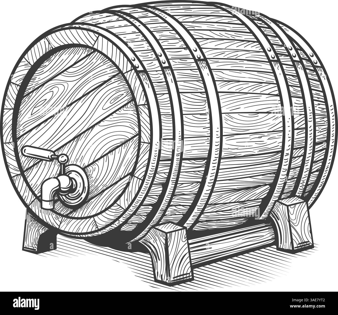 Gravure de vieux tonneau de vin Illustration de Vecteur
