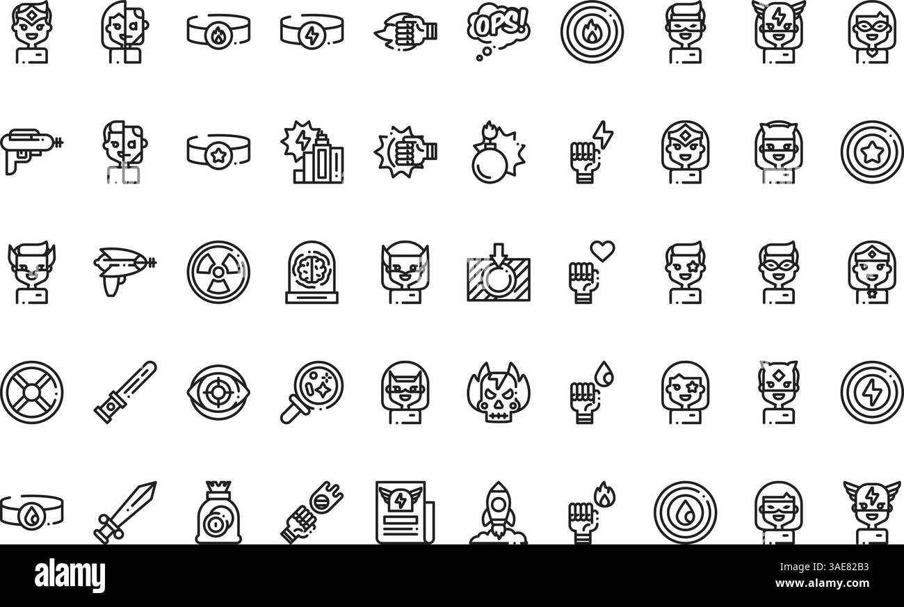 Icônes de super-héros Collection d'icônes vectorielles de haute qualité avec trait modifiable. Idéal pour les projets professionnels et créatifs Illustration de Vecteur