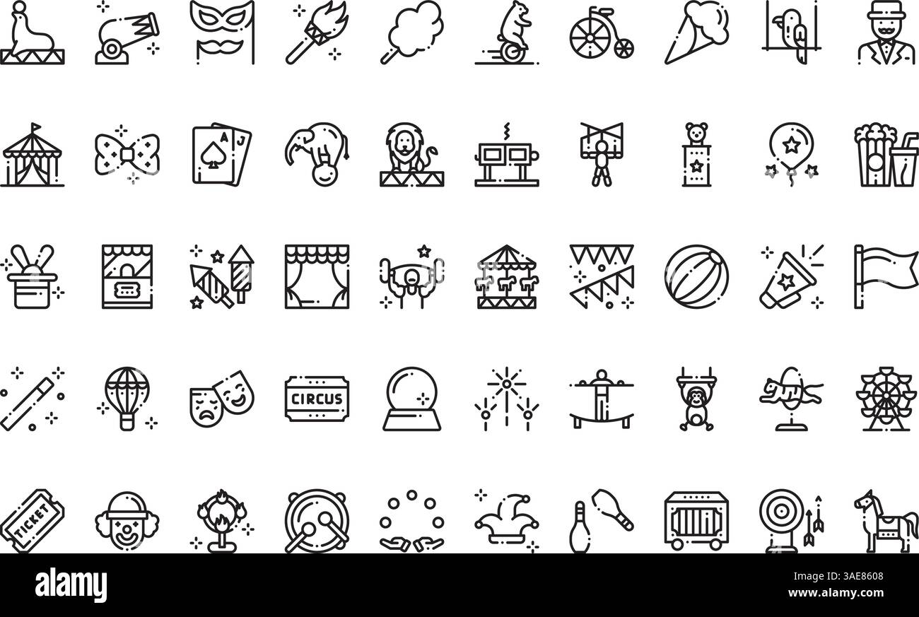 Icônes de cirque Collection d'icônes vectorielles de haute qualité avec trait modifiable. Idéal pour les projets professionnels et créatifs Illustration de Vecteur