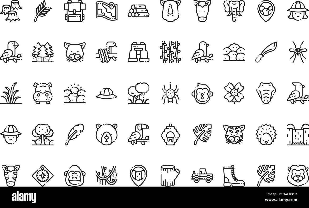 Jungle Icons Collection d'icônes vectorielles de haute qualité avec Stroke modifiable. Idéal pour les projets professionnels et créatifs Illustration de Vecteur