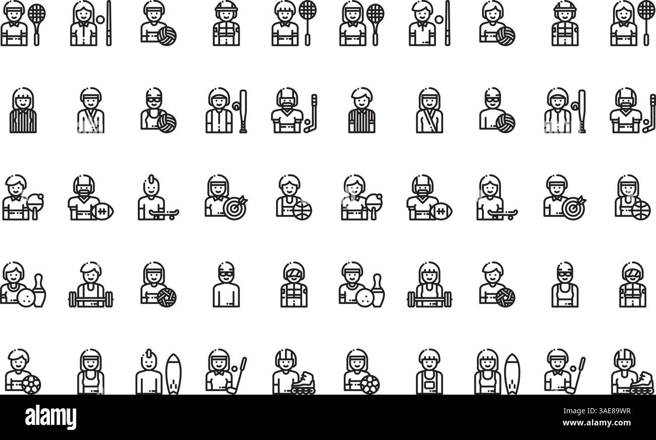 Icônes d'avatars sportifs Collection d'icônes vectorielles de haute qualité avec contour modifiable. Idéal pour les projets professionnels et créatifs Illustration de Vecteur