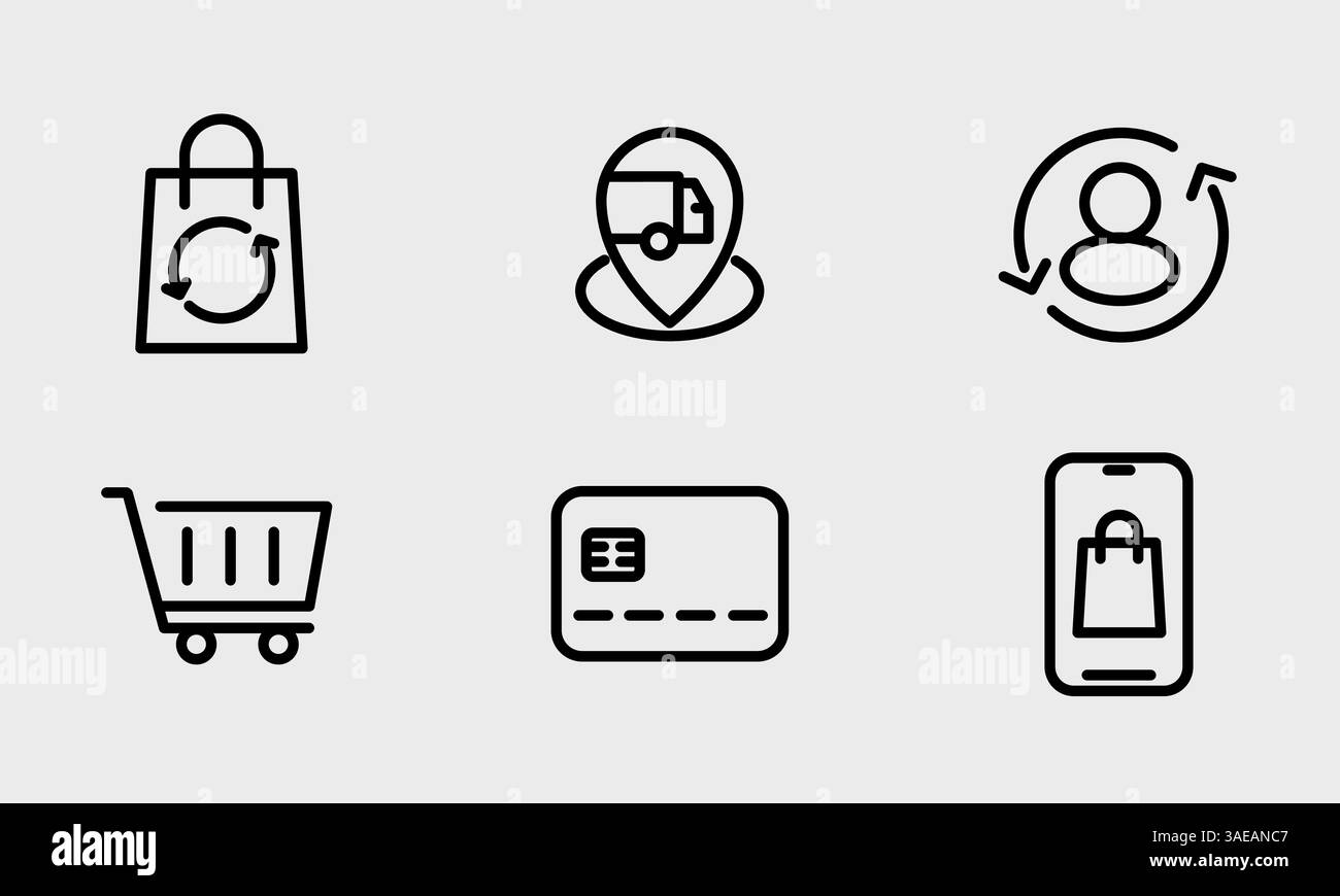 Jeu d'icônes de commerce électronique, de boutique en ligne et de marketing - icône de commerce électronique et de marketing en ligne propre et moderne. Illustration de Vecteur