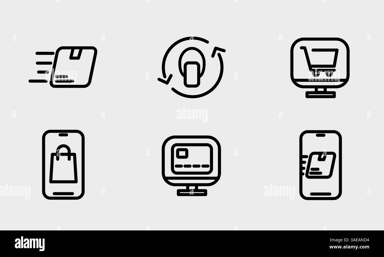 Jeu d'icônes de commerce électronique, de boutique en ligne et de marketing - icône de commerce électronique et de marketing en ligne propre et moderne. Illustration de Vecteur