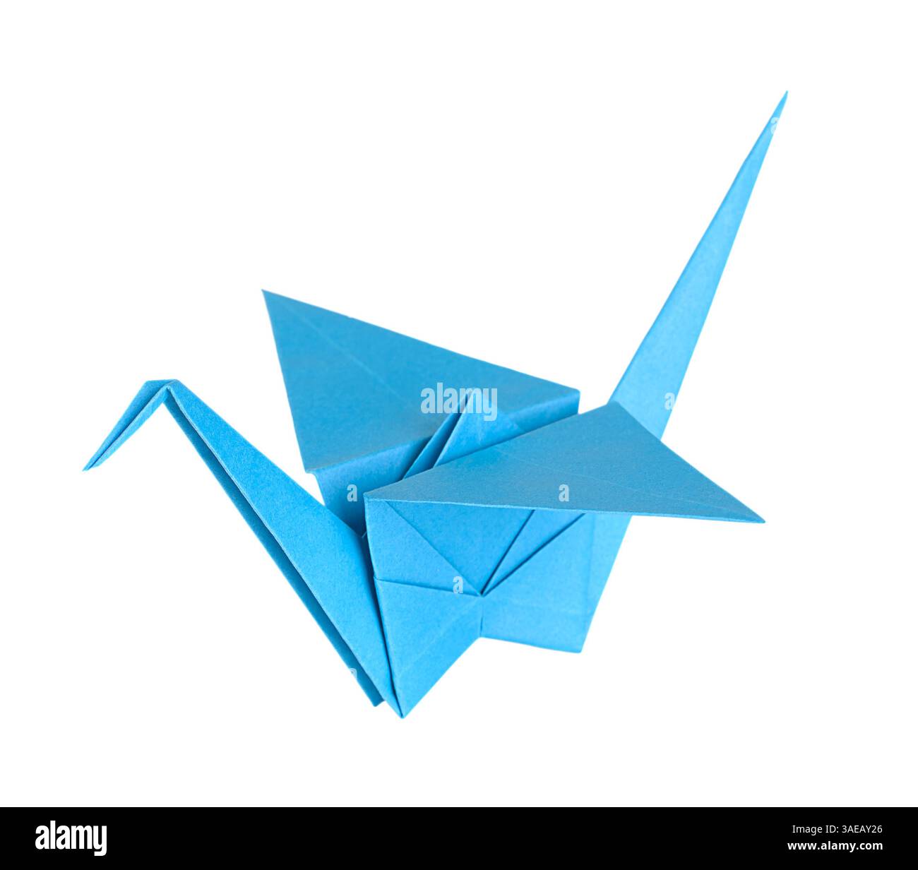 Bleu orizuru, grue japonaise origami, en papier pliant. Le plus classique de tous les designs origami. Banque D'Images