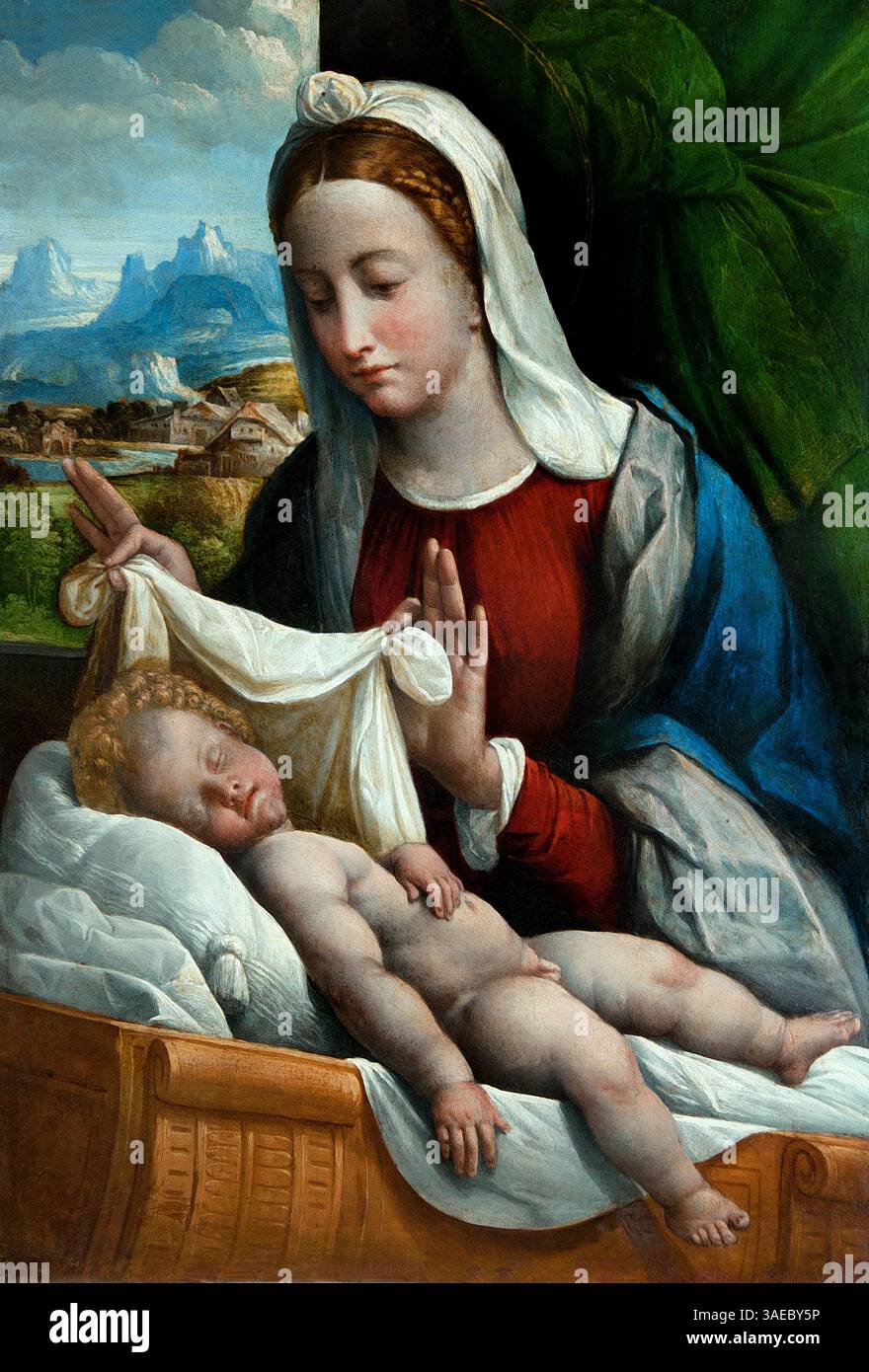 L'enfant Jésus dormant 1559 de Benvenuto TISI - GAROFALO 1476 – 1559 Italie, Italien , Louvre Paris, Musée des Beaux-Arts, France, Banque D'Images