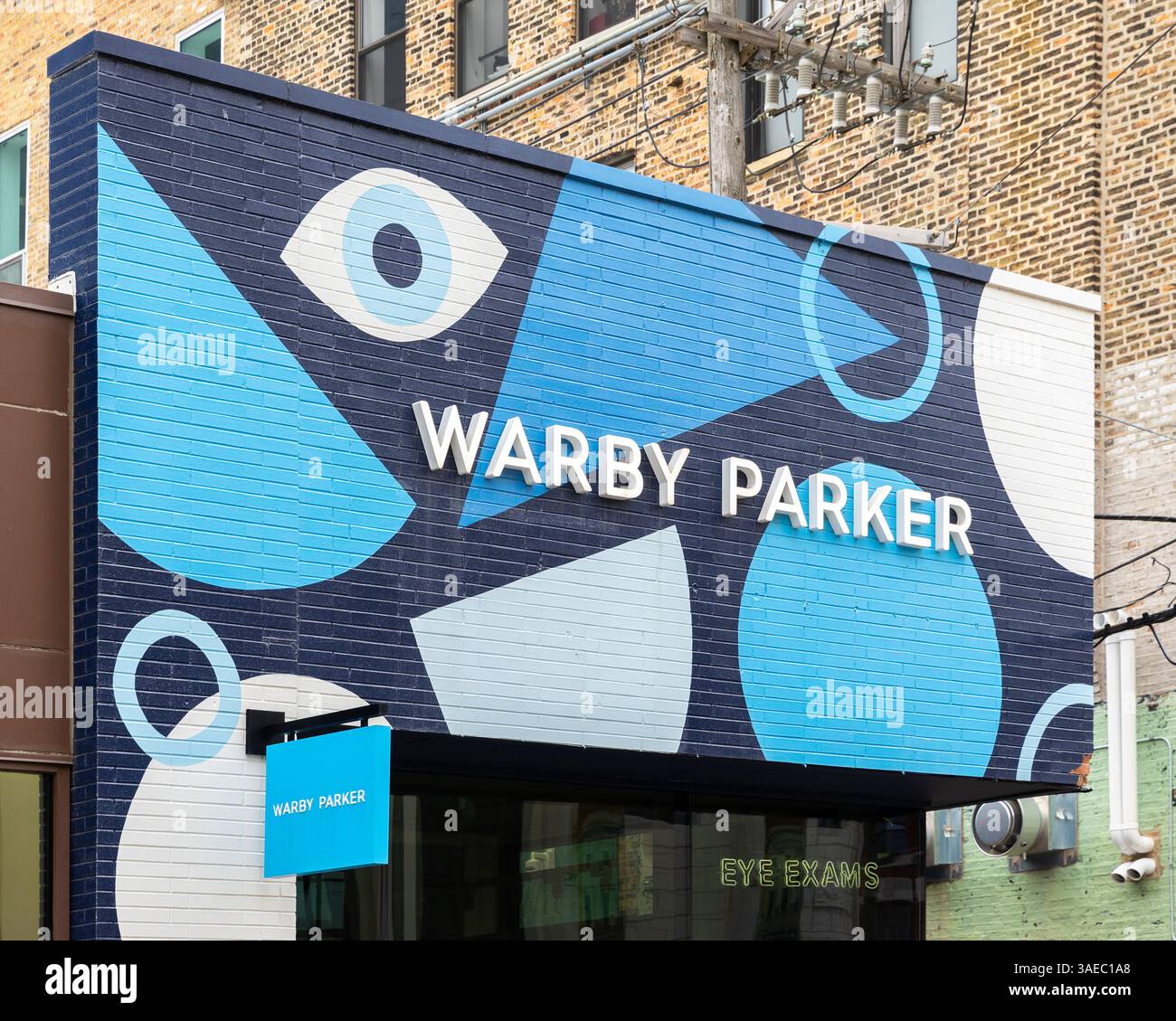Warby Parker est une société de lunettes de vue pour lunettes de soleil, contacts et lunettes avec une grande présence en ligne et plus de 200 magasins aux États-Unis. Banque D'Images