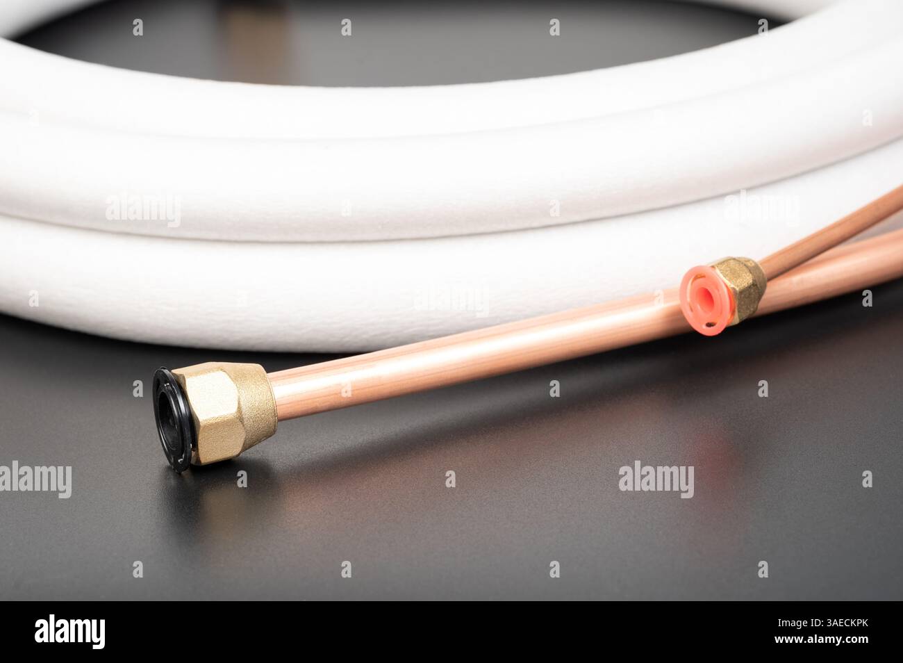 Macro de raccord de tuyau de climatiseur vue rapprochée Banque D'Images