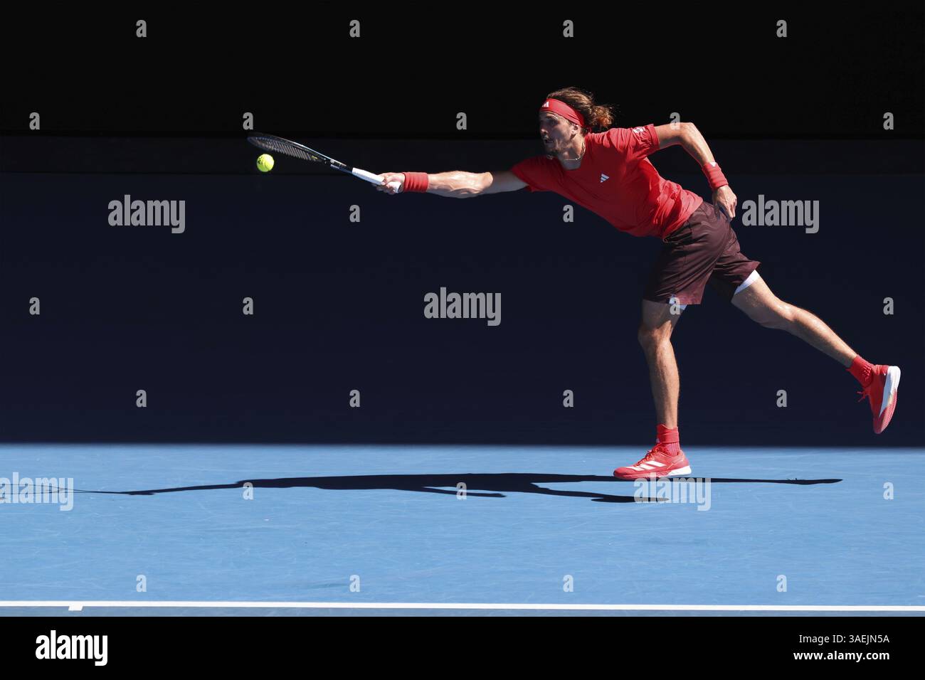 Le joueur de tennis allemand Alexander Zverev jouant au tournoi Open d'Australie 2025, Melbourne Park, Melbourne, Victoria, Australie, Oceani Banque D'Images