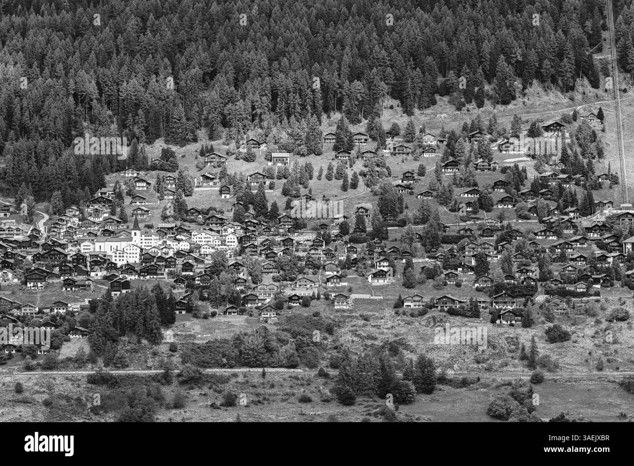 Village de montagne Saint Luc, vue panoramique, photographie noir et blanc, Val d'Anniviers, Alpes valaisannes, Canton Valais, Suisse, Europe Banque D'Images