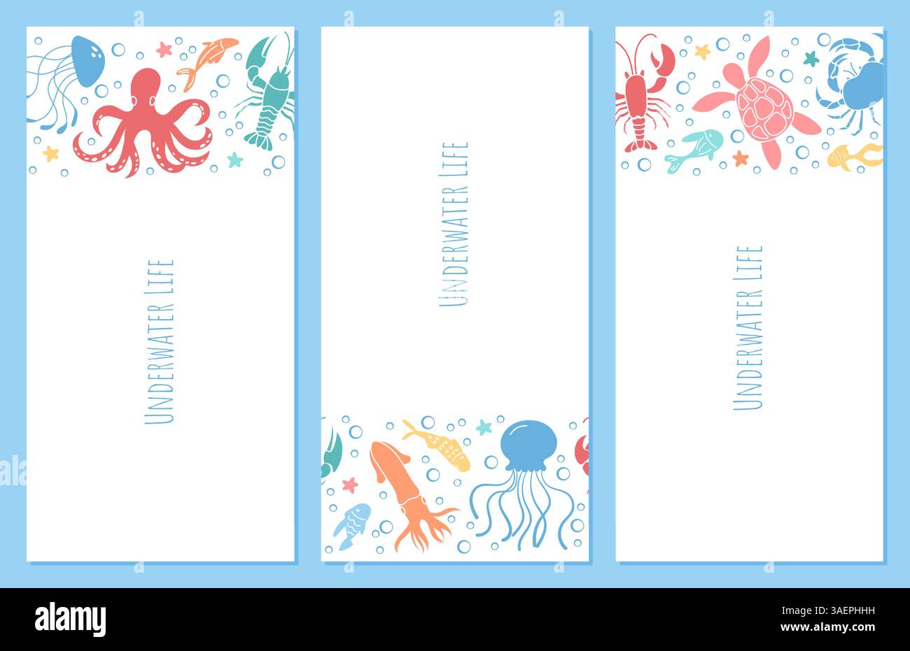 Ensemble de vecteur mignon Marine Life dessiné à la main Illustration de Vecteur
