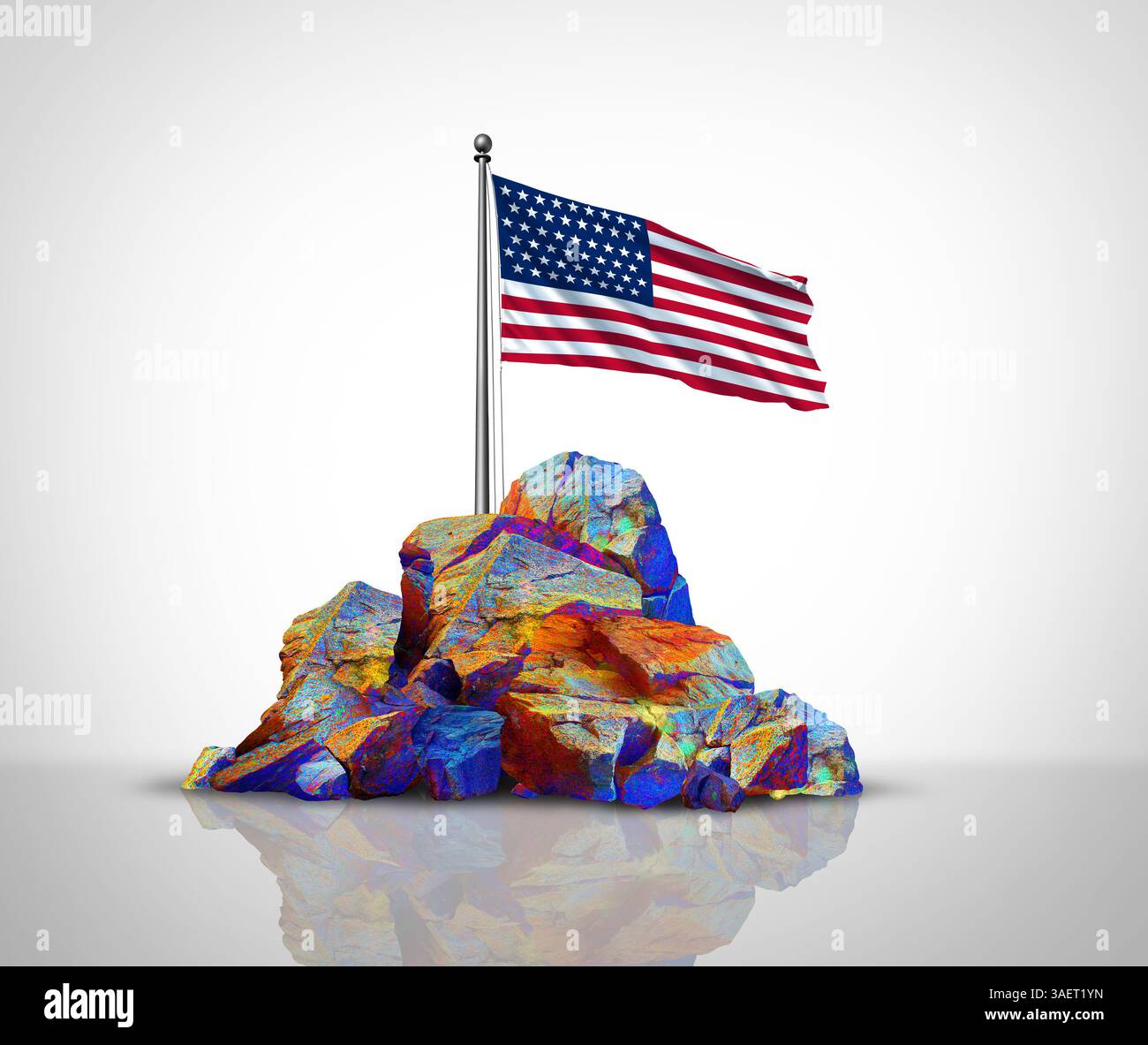 USA concept minéral de terre rare en tant que symbole conceptuel d'élément de terre rare représentant la matière essentielle américaine comme minerai brut pour la fabrication industrielle de Banque D'Images