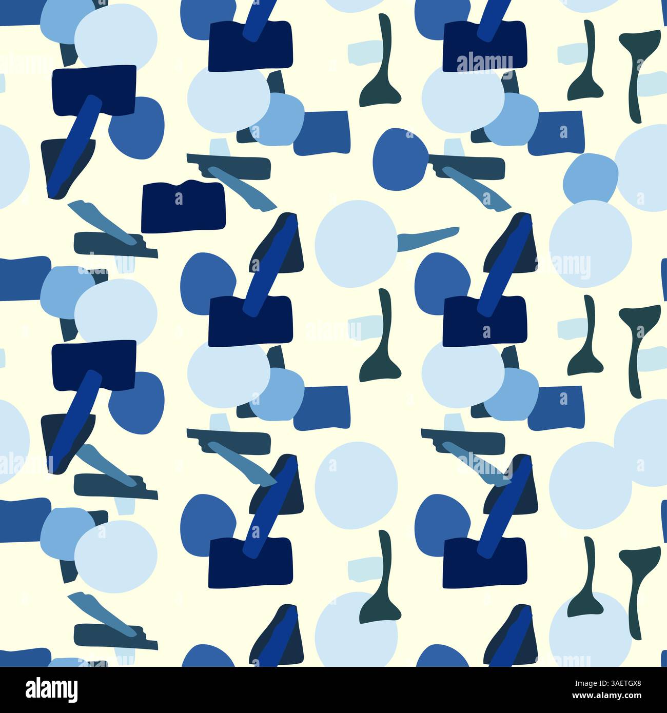Motif abstrait moderne dans différentes nuances de bleu et de blanc sur un fond beige clair, créant un design géométrique cool et contemporain Banque D'Images
