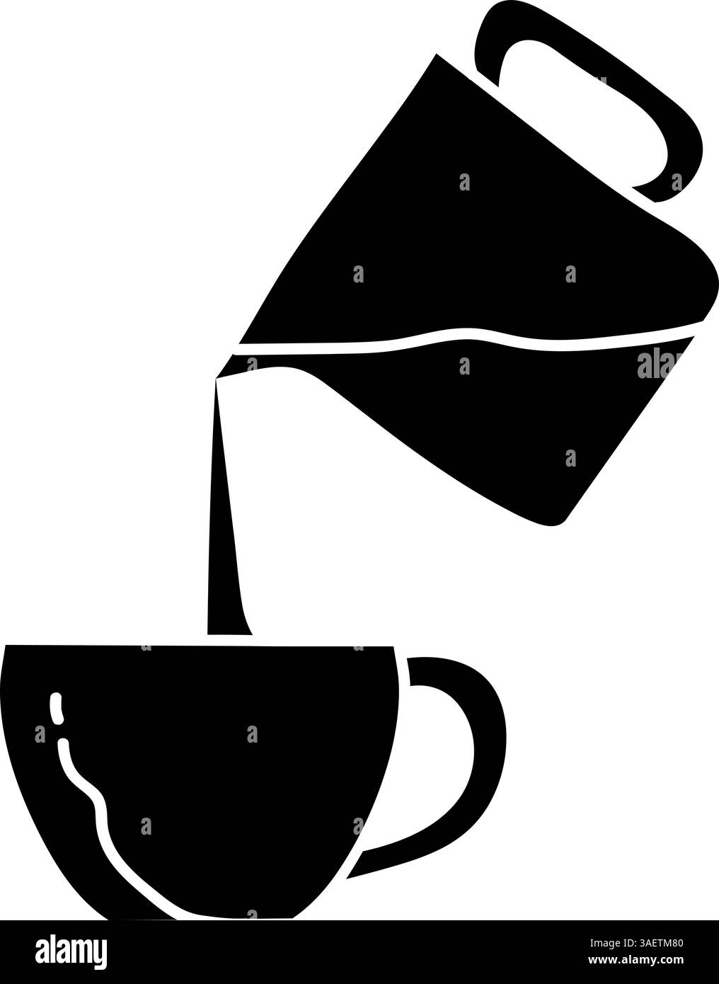 Eau qui coule de la verseuse à la tasse icône noire dessinée à la main Illustration de Vecteur