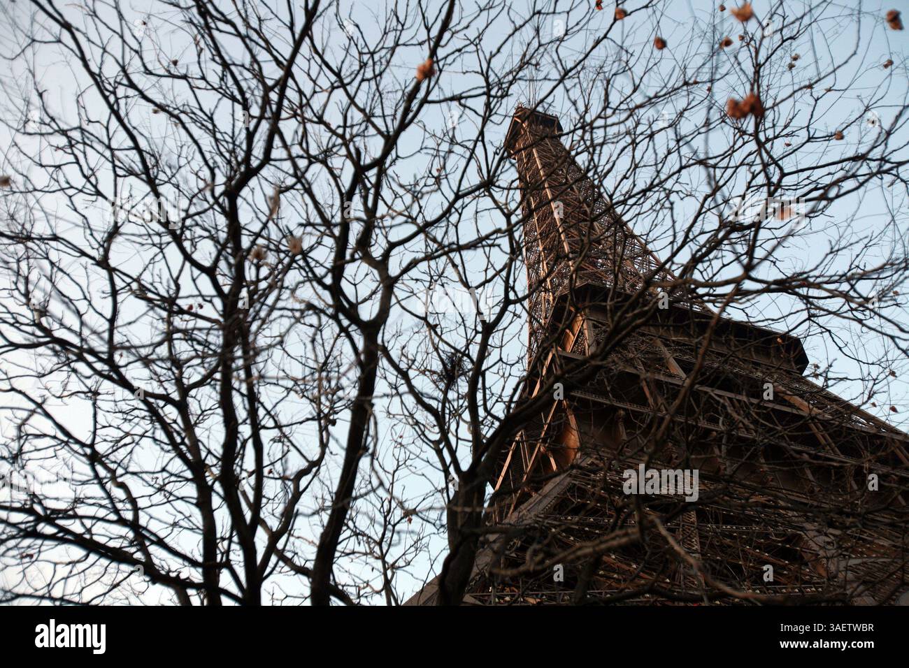 26 novembre 2011 - Paris, France - Tour Eiffel, une tour en treillis de fer à flaque située sur le champ de mars à Paris. Construite en 1889, elle est devenue à la fois une icône mondiale de la France et l’une des structures les plus reconnaissables au monde. La tour est le plus haut bâtiment de Paris et le monument payant le plus visité au monde ; des millions de personnes y montent chaque année. Nommée d'après son concepteur, l'ingénieur Gustave Eiffel, la tour a été construite comme arc d'entrée de l'exposition universelle de 1889. (Crédit image : © Ringo Chiu/ZUMAPRESS.com) Banque D'Images