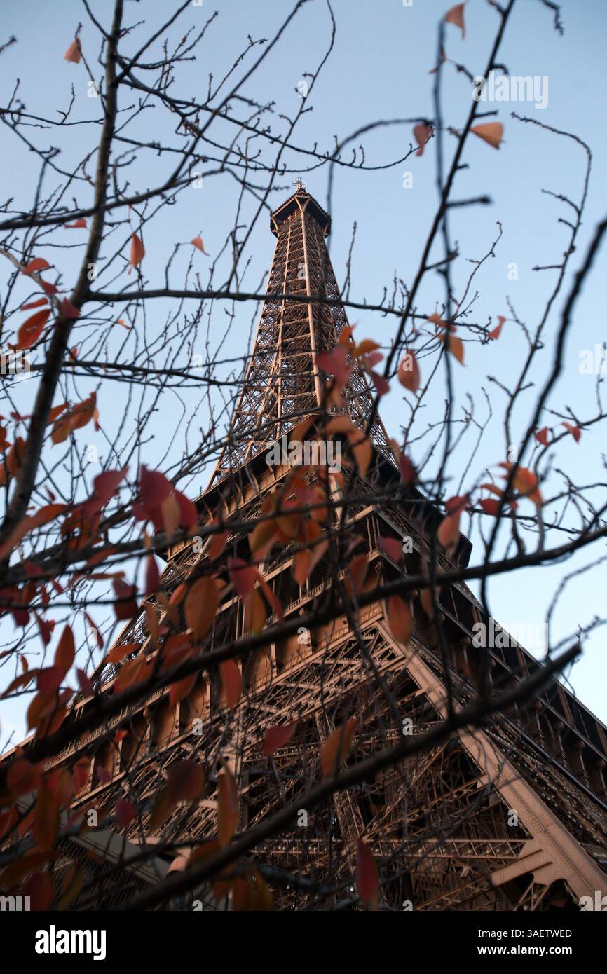 26 novembre 2011 - Paris, France - Tour Eiffel, une tour en treillis de fer à flaque située sur le champ de mars à Paris. Construite en 1889, elle est devenue à la fois une icône mondiale de la France et l’une des structures les plus reconnaissables au monde. La tour est le plus haut bâtiment de Paris et le monument payant le plus visité au monde ; des millions de personnes y montent chaque année. Nommée d'après son concepteur, l'ingénieur Gustave Eiffel, la tour a été construite comme arc d'entrée de l'exposition universelle de 1889. (Crédit image : © Ringo Chiu/ZUMAPRESS.com) Banque D'Images