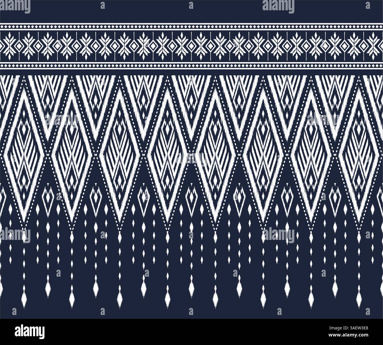 Motif de bordure sans couture ikat en forme de diamant blanc sur bleu marine pour les décorations, les impressions de tissu, le textile, le papier peint et d'autres impressions Illustration de Vecteur