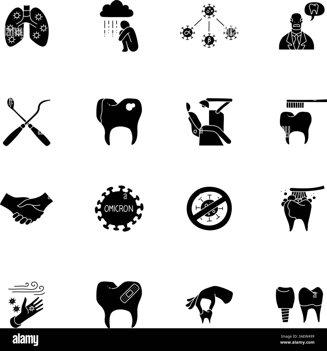 jeu d'icônes de soins de santé dessinées à la main noire Illustration de Vecteur