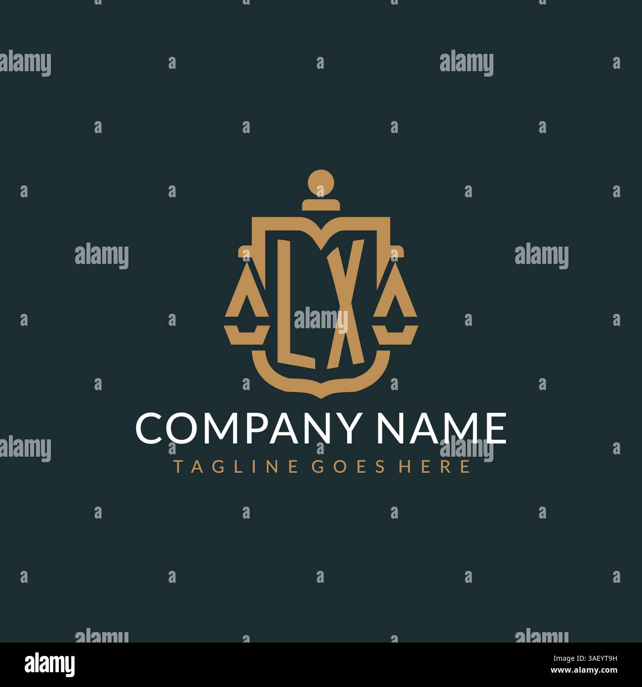 Logo LX initial pour cabinet d'avocats avec échelle moderne de luxe et logo de bouclier icône graphique vectoriel de conception Illustration de Vecteur