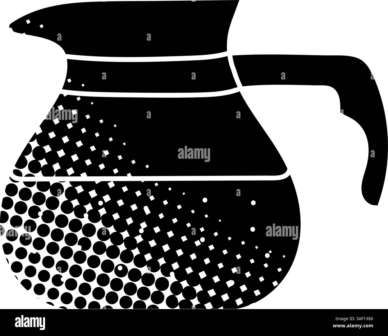 Boire pichet de service café, thé, lait, boisson au chocolat icône noire dessinée à la main dans un style de texture demi-teinte Illustration de Vecteur