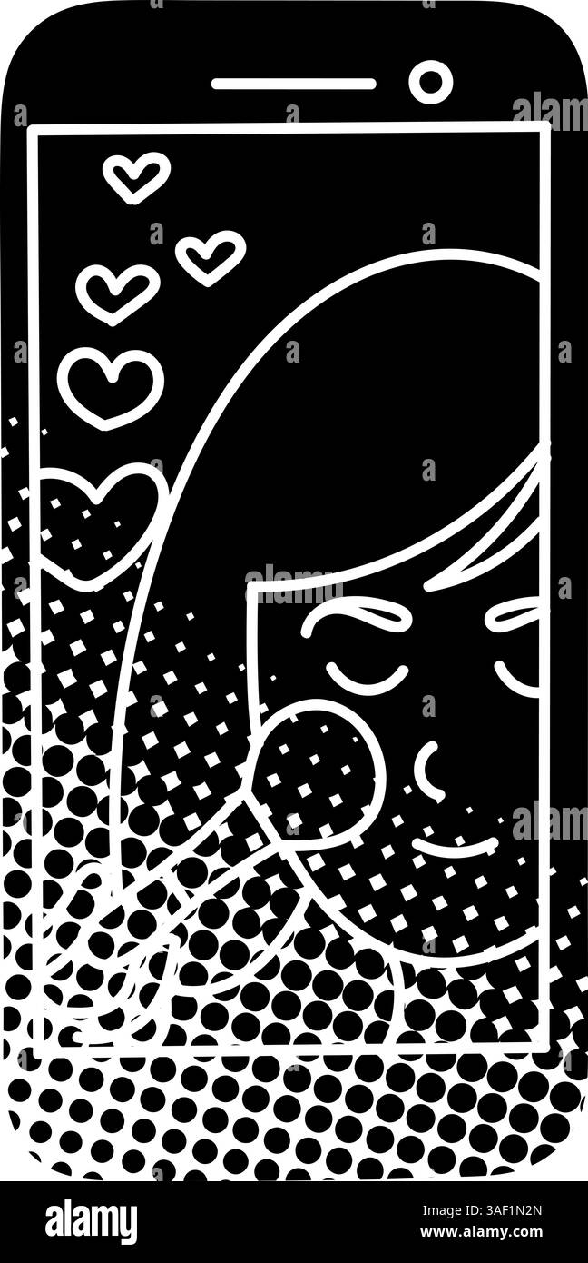 Beauté maquillage tutoriel en ligne icône noire dessinée à la main dans un style de texture demi-ton Illustration de Vecteur