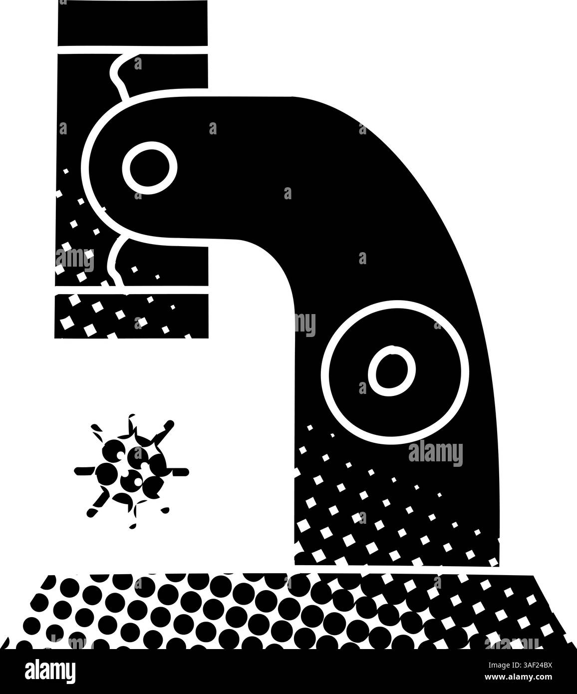 Virus sous microscope icône noire dessinée à la main dans le style de texture demi-ton Illustration de Vecteur