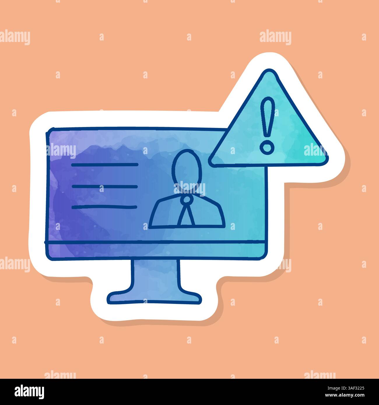 Moniteur d'ordinateur à icône d'avertissement de fausse nouvelle avec autocollant de couleur de signe Illustration de Vecteur