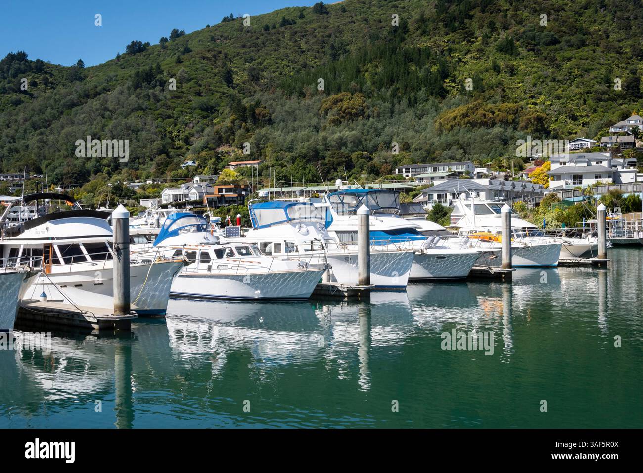 Bateaux dans la marina de Picton, Marlborough, Île du Sud, Nouvelle-Zélande Banque D'Images