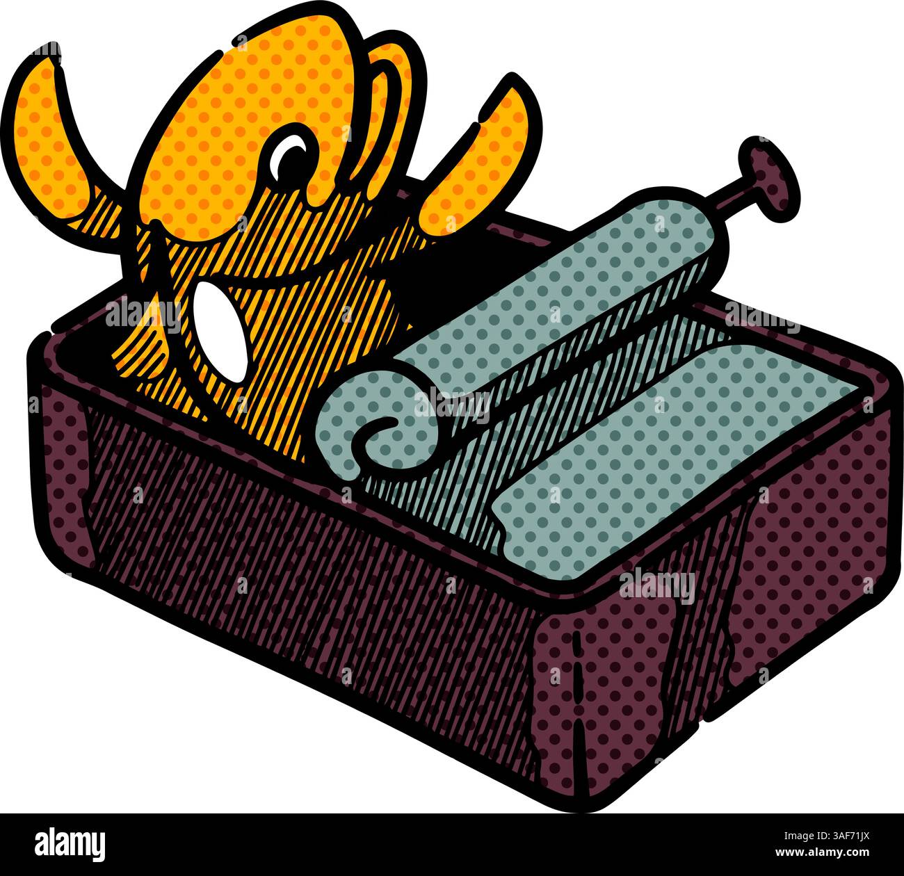 Illustration vectorielle de couleur demi-teinte dessinée à la main de poisson en conserve Illustration de Vecteur