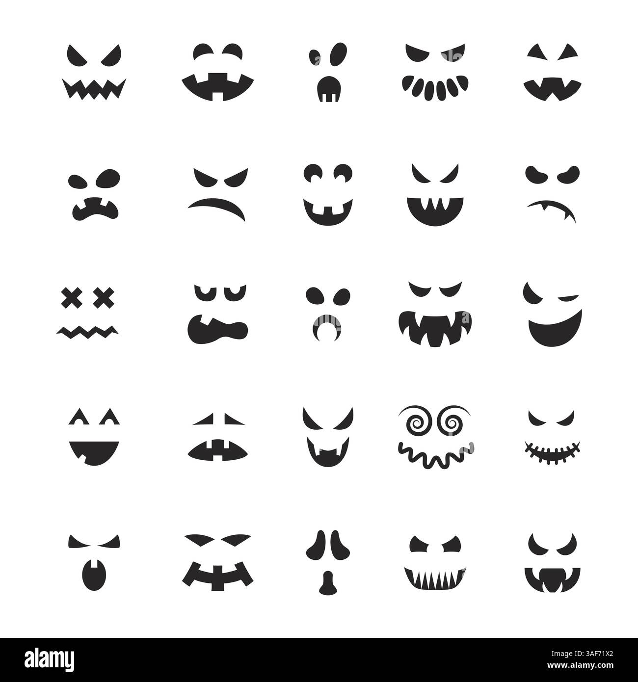 Divers visages de citrouille d'Halloween effrayants, avec différentes expressions et formes d'yeux Illustration de Vecteur