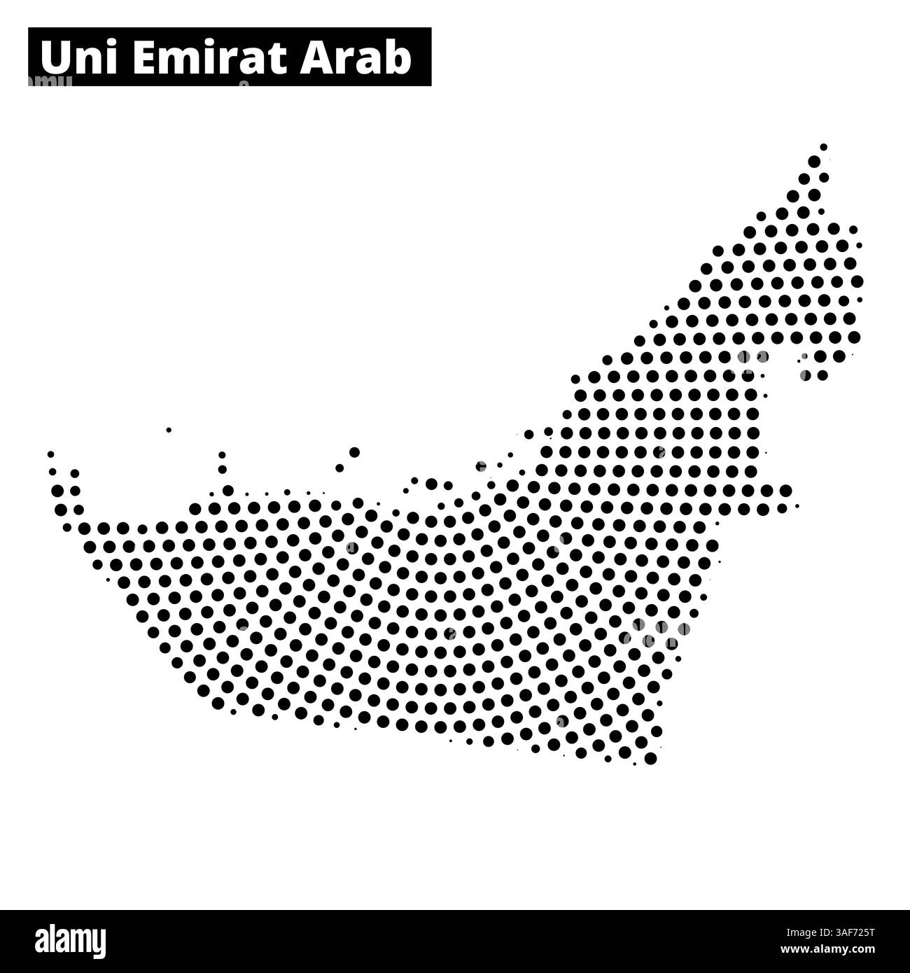 Une représentation créative de la carte des Émirats arabes Unis utilisant un motif en pointillés mettant en valeur la forme et les caractéristiques du pays. Illustration de Vecteur