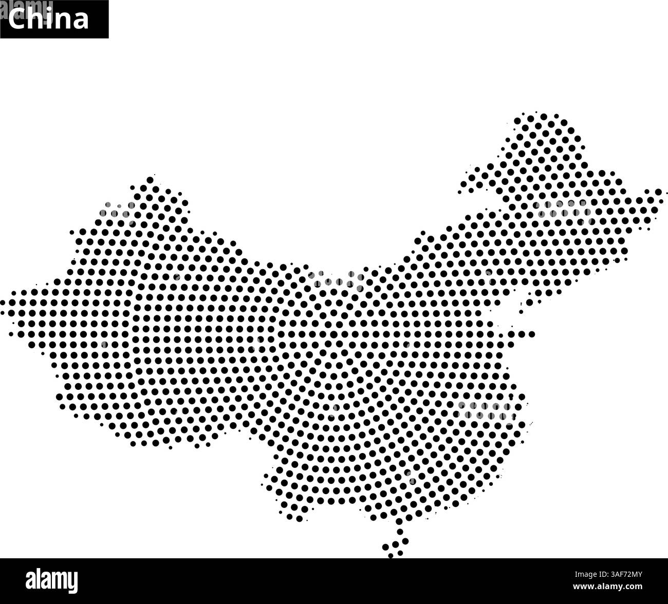Un contour pointillé de la Chine met en évidence sa forme géographique et ses caractéristiques clés sur fond blanc, mettant en valeur le vaste territoire du pays. Illustration de Vecteur