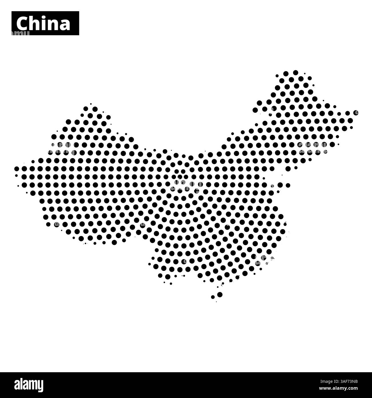 Un contour pointillé de la Chine met en évidence sa forme géographique et ses caractéristiques clés sur fond blanc, mettant en valeur le vaste territoire du pays. Illustration de Vecteur