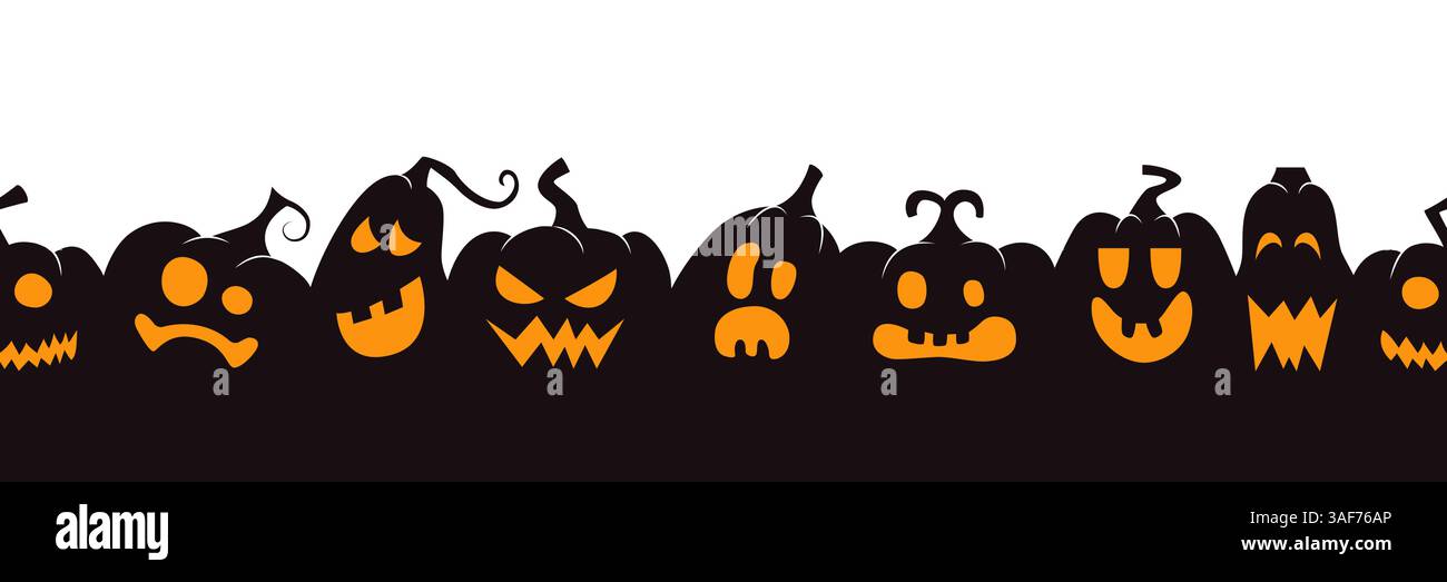 Bannière sans couture de citrouille d'Halloween. Jack o lanternes avec diverses expressions de visages Illustration de Vecteur