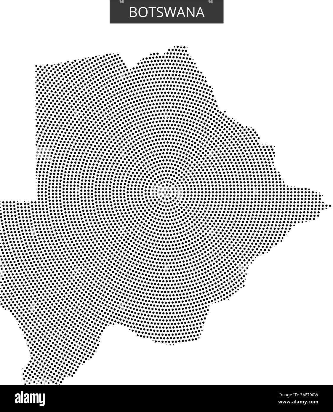 Un motif de points illustre de manière créative le contour du Botswana, soulignant ses caractéristiques géographiques uniques dans un design simple mais frappant. Illustration de Vecteur