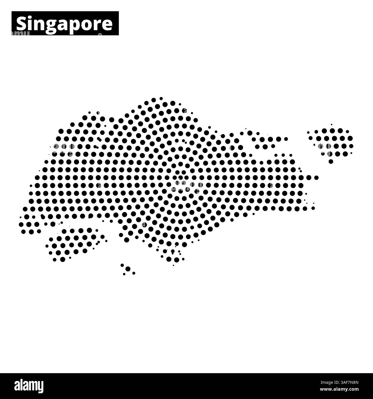 Une représentation créative de Singapour utilisant des points pour former son contour cartographique, mettant en valeur les caractéristiques géographiques de l'île. Illustration de Vecteur