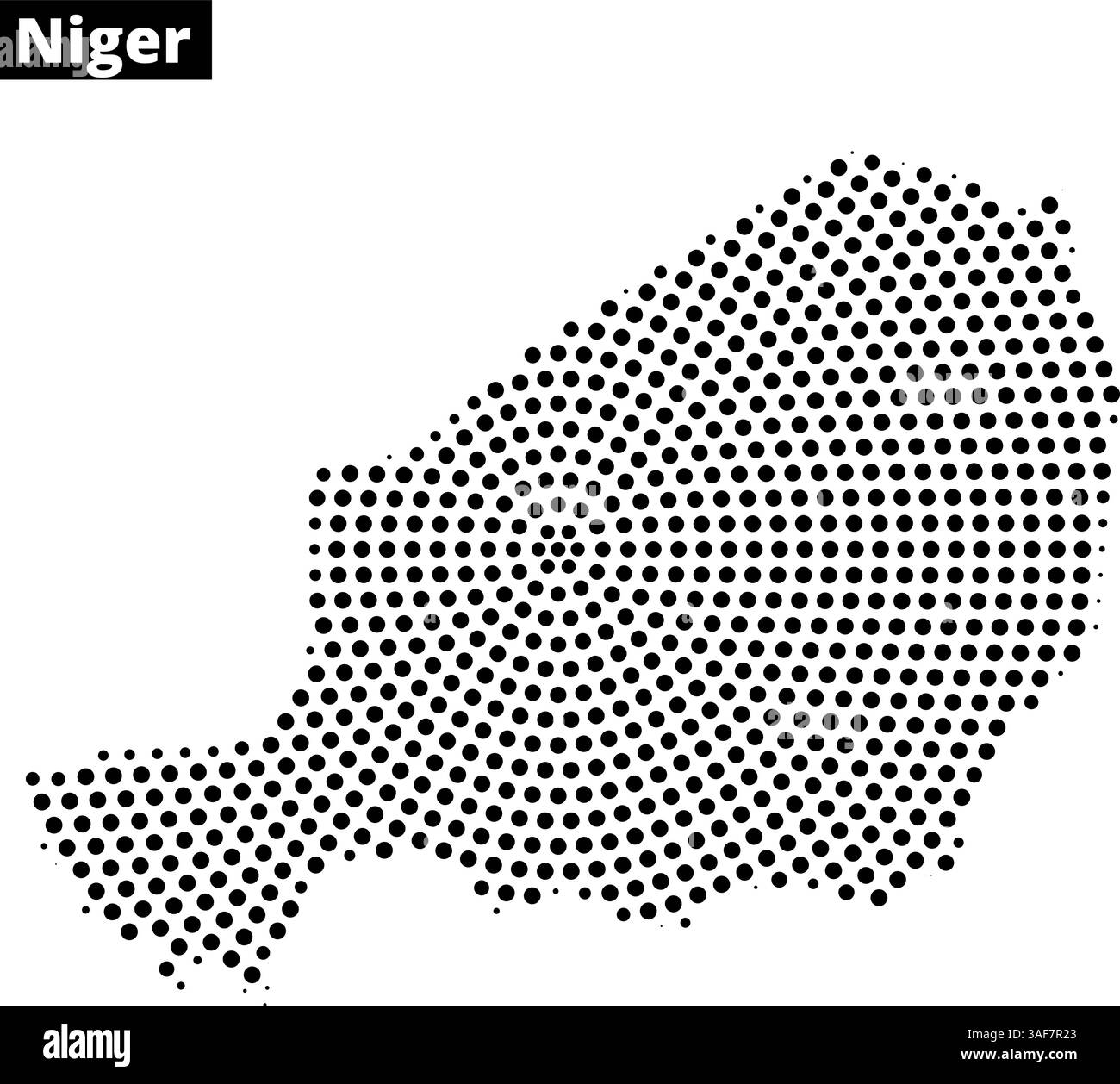 Une représentation pointillée du Niger met en valeur la forme et les caractéristiques géographiques du pays en noir et blanc. Illustration de Vecteur