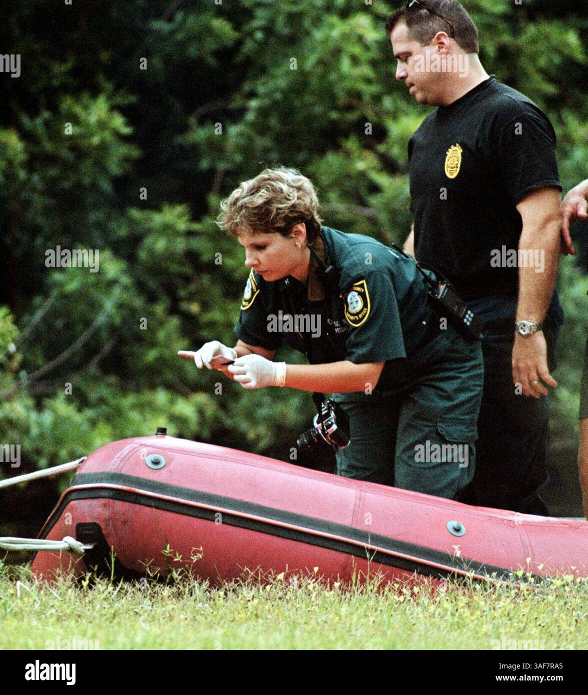 LIB NOTE : femme identifiée plus tard comme Eileen Pozniak NP.108399.- - LIVRER À :. NP Desk.- -.8/9/2000.- -. LARGO. INFO LÉGENDE :. Les officiers de police de Largo et les shérifs du comté de Pinellas fouillent un étang mercredi près d'East Bay Golf and Country Club à Largo après que le corps d'une femme a été retrouvé mercredi matin. La police de Largo a déclaré que le corps semblait avoir été mutilé par un alligator. Un enquêteur judiciaire du bureau du shérif du comté de Pinellas détient ce qui semble être un permis de conduire trouvé dans un étang sur Country Club Road mercredi à Largo (image crédit : St Petersburg Times/ZUMAPRESS.com) Banque D'Images LIB NOTE : femme identifiée plus tard comme Eileen Pozniak NP.108399.- - LIVRER À :. NP Desk.- -.8/9/2000.- -. LARGO. INFO LÉGENDE :. Les officiers de police de Largo et les shérifs du comté de Pinellas fouillent un étang mercredi près d'East Bay Golf and Country Club à Largo après que le corps d'une femme a été retrouvé mercredi matin. La police de Largo a déclaré que le corps semblait avoir été mutilé par un alligator. Un enquêteur judiciaire du bureau du shérif du comté de Pinellas détient ce qui semble être un permis de conduire trouvé dans un étang sur Country Club Road mercredi à Largo (image crédit : St Petersburg Times/ZUMAPRESS.com) Banque D'Images