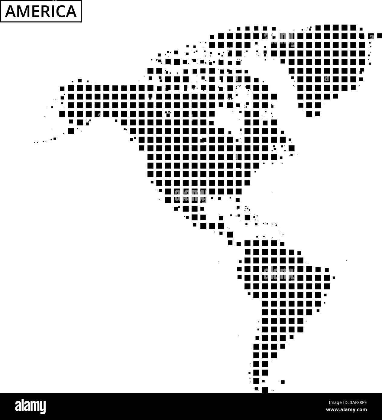 Une carte pointillée présente les Amériques, mettant en évidence les caractéristiques géographiques et les lieux dans un style artistique unique. Illustration de Vecteur